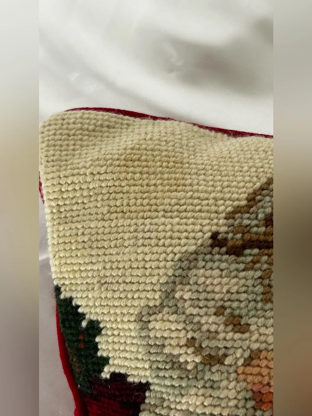 Vintage Needlepoint - Christmas Santa Claus Throw Pillow-Deep Red Velvet-9